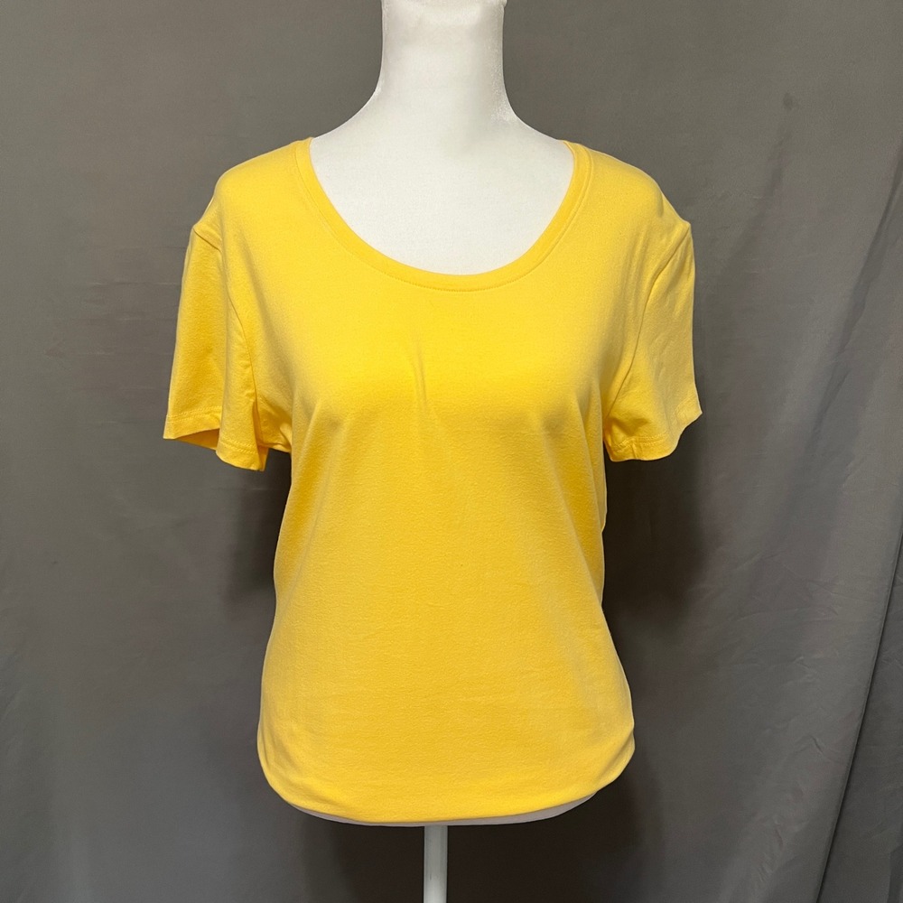 Gloria Vanderbilt Butter Yellow‎ T-Shirt Scoop Neck Short Sleeve Cotton Large